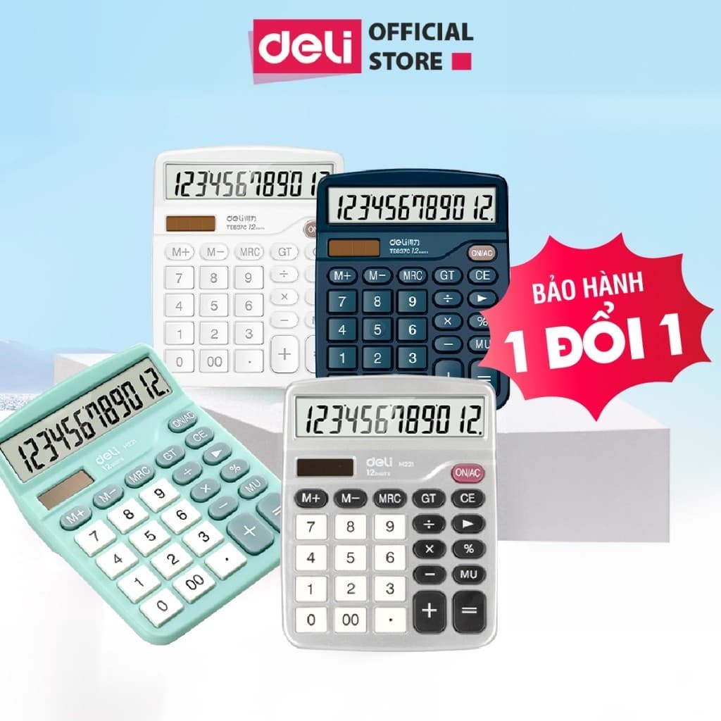 Máy Tính Cầm Tay Để Bàn 12 Số Deli Chất Lượng Cao - Màn Hình LCD - Dùng Cho Kế Toán, Văn Phòng - Bảo Hành 3 Năm