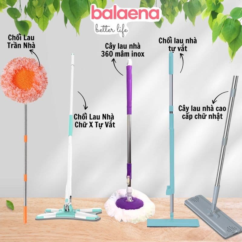 Cây lau nhà 360, cây lau nhà thay thế thông minh, chổi lau nhà cao cấp nhiều màu tặng kèm bông lau nhà cực kì bền bĩ