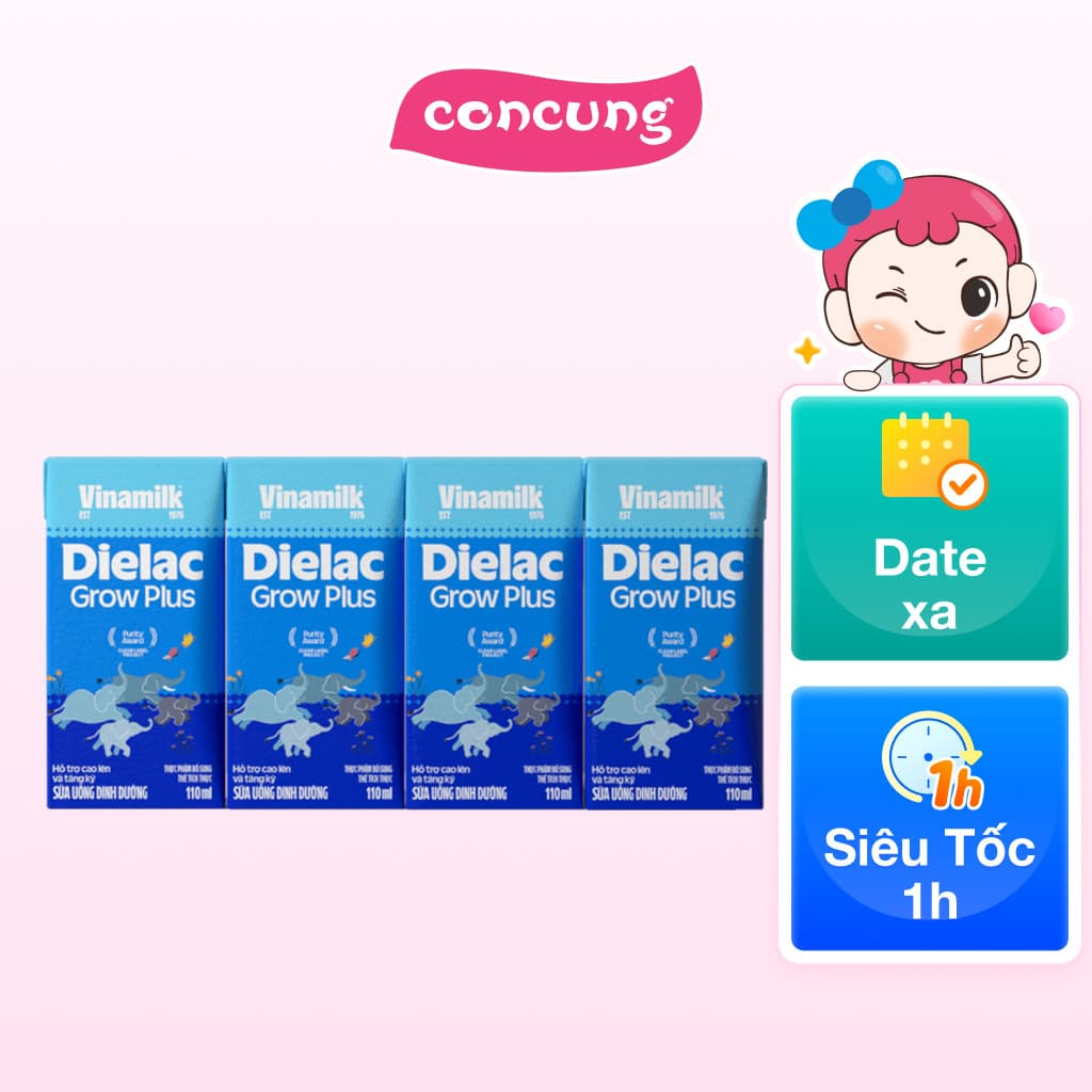 Sữa uống dinh dưỡng Dielac Grow Plus 110ml (Sữa Non) - Lốc 4 hộp ( Giao bao bì ngẫu nhiên)