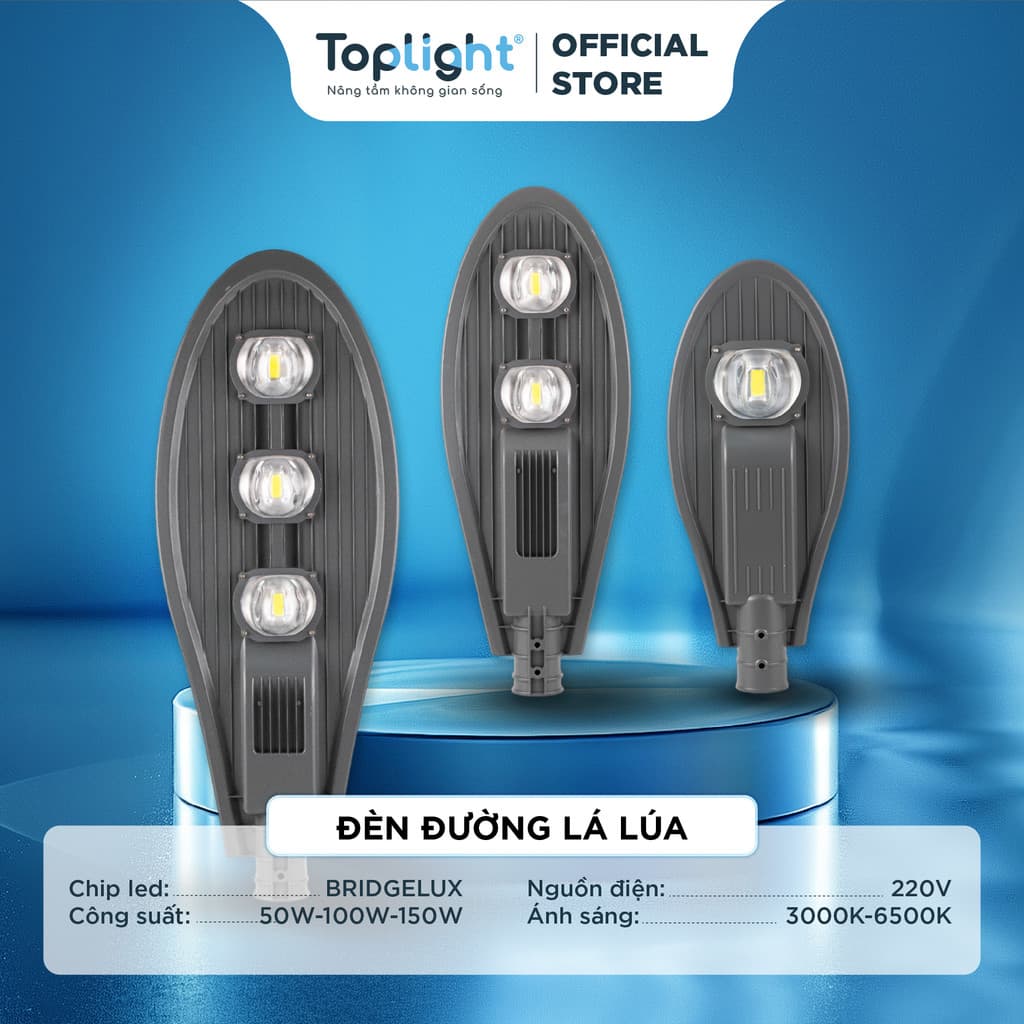 Đèn Đường LED Hình Chiếc Lá Lúa Toplight 50W/100W/150W - Siêu sáng, Chống Nước IP65, Tiết Kiệm Điện