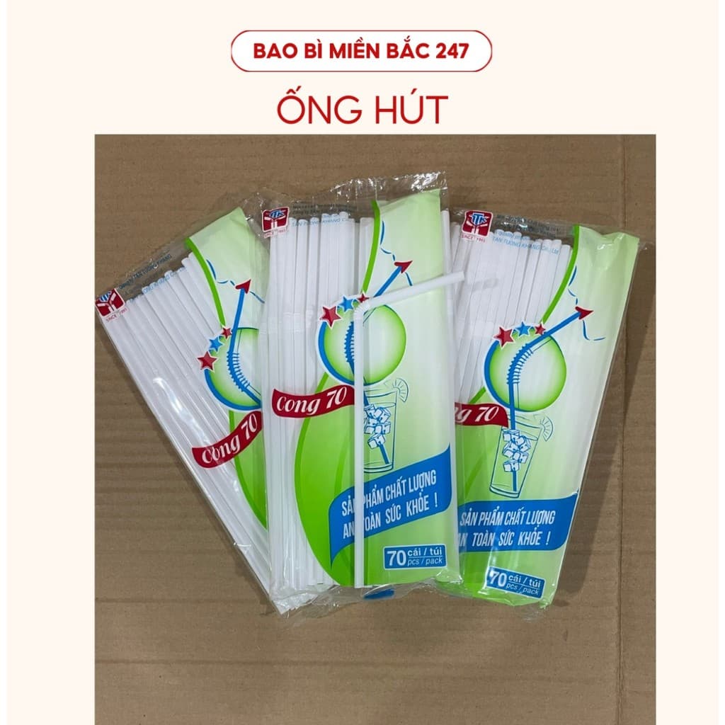 .Túi  ống hút nhựa gập cong màu trắng uống nước mía, trà Tường Khang(khoảng 60-70 ống)