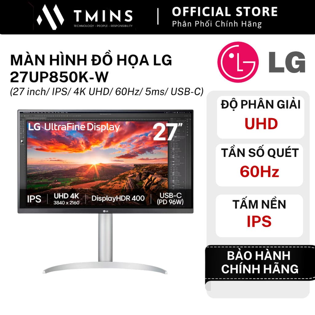 Màn hình đồ họa LG 27UP850K-W (27 inch, IPS, 4K UHD, 60Hz, 5ms, USB-C) - Hàng chính hãng