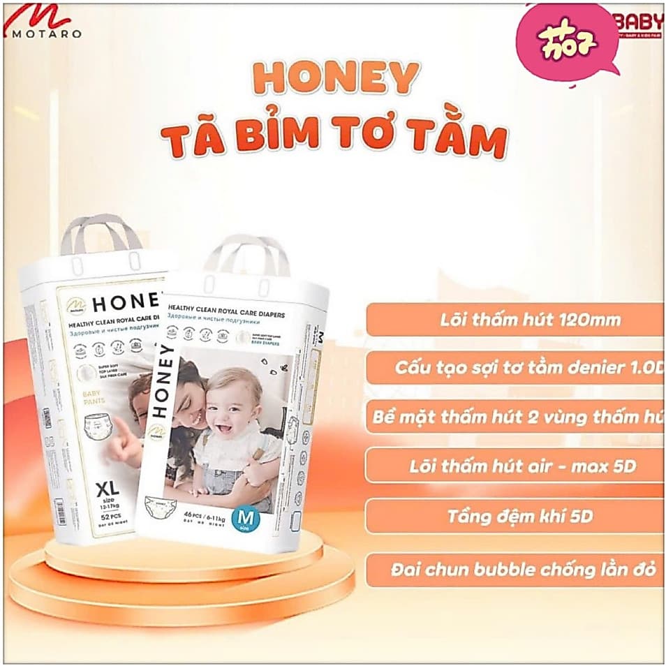 [MẪU MỚI PREMIUM] Bỉm HONEY dán/quần đủ size siêu mềm mịn cho bé