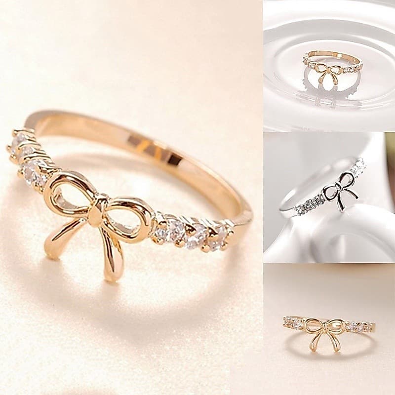 ☄️starryshop☄️Nhẫn nơ hợp kim đính đá thanh lịch và nữ tính