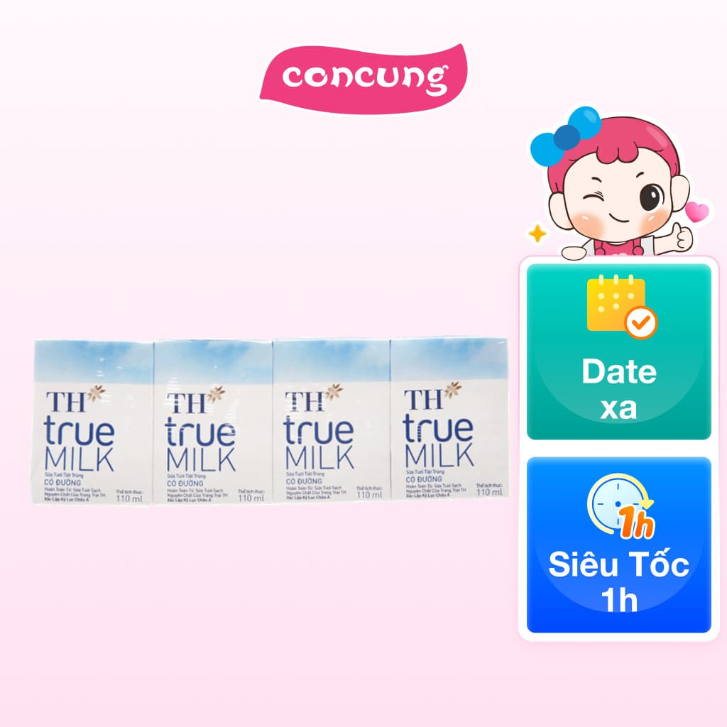 Sữa tươi tiệt trùng TH true Milk có đường 110ml (lốc 4 hộp) - Con Cưng