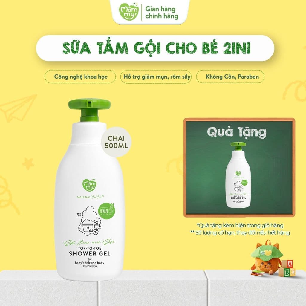 Sữa Tắm Gội Toàn Thân Cho Bé sơ sinh Mămmy kết hợp 2 trong 1 dành riêng cho tóc, cơ thể mỏng manh bé