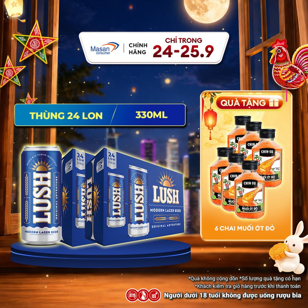 Combo 2 Thùng Bia LUSH cao cấp - Bia êm dễ uống - Thùng x 24 Lon 330ML (ABV 4,5%)