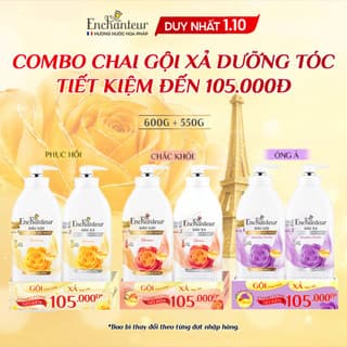 [GIÁ DÙNG THỬ] Combo Dầu gội Enchanteur dưỡng tóc mượt thơm lâu 600g và Dầu xả Phục Hồi Sức Sống 550g