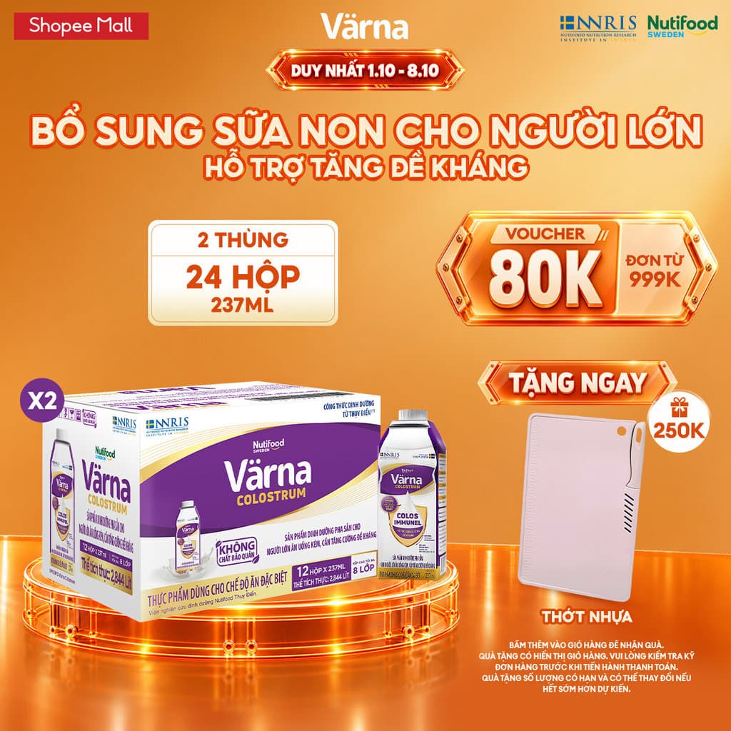 [COMBO ĐỀ KHÁNG 2] Combo 2 Thùng 12 Hộp Sữa Bột Pha Sẵn Varna Colostrum (24 Hộp GIấy) Bổ Sung Sữa Non Tăng Đề Kháng