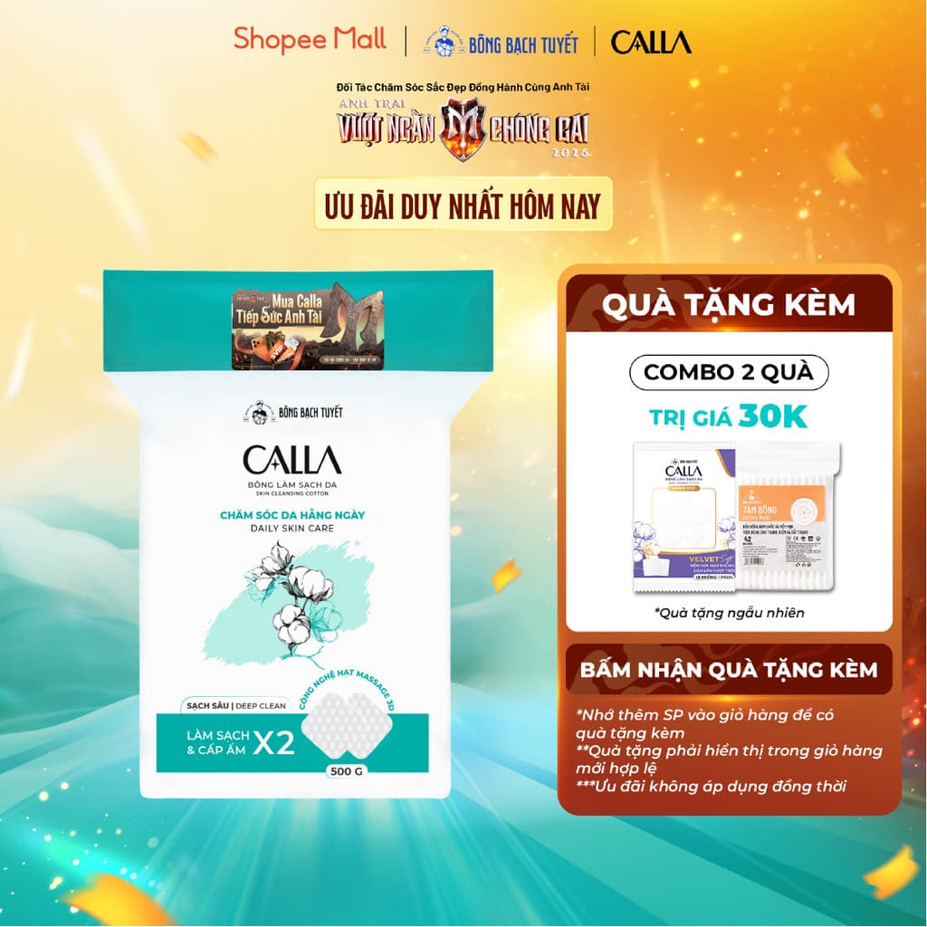 Bông tẩy trang làm sạch da Bông Bạch Tuyết Calla Sạch Sâu 500Gr (600 Miếng/Gói)