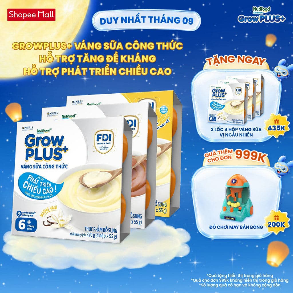 [TX] Combo mix 3 lốc GrowPLUS+ Váng sữa Sữa non Immunel Hỗ trợ tăng đề kháng& Cao lớn vượt trội (55g x12 hộp)