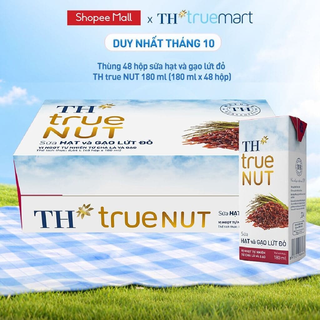 Thùng Sữa Hạt và Gạo Lứt Đỏ TH true NUT milk 180ml (48 Hộp)