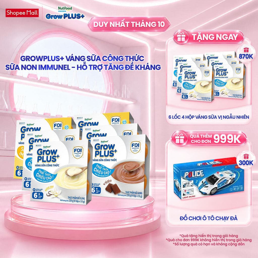 Combo 6 lốc GrowPLUS+ Váng sữa công thức Sữa non Immunel Hỗ trợ tăng đề kháng (55g x 24 hộp)