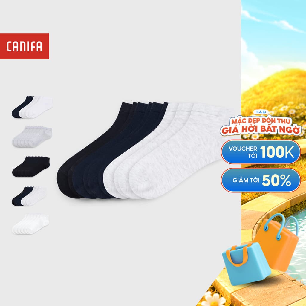 Pack 5 đôi tất nam CANIFA cổ thấp chất liệu mềm mại, co giãn tốt thoải mái vận động 8AX26A001