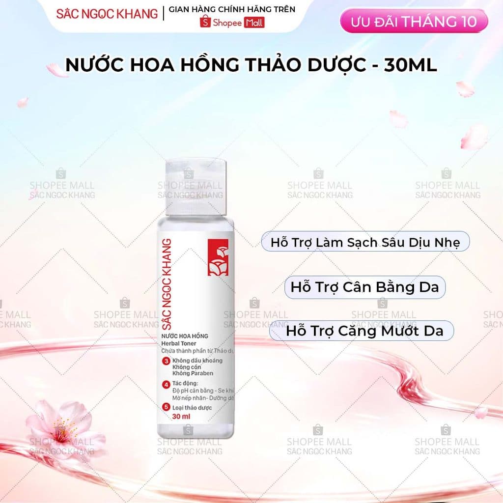 [Size du lịch] Nước Hoa Hồng Sắc Ngọc Khang 30ml chiết suất 5 loại thảo dược giúp làm cân bằng da, se khít lỗ chân lông