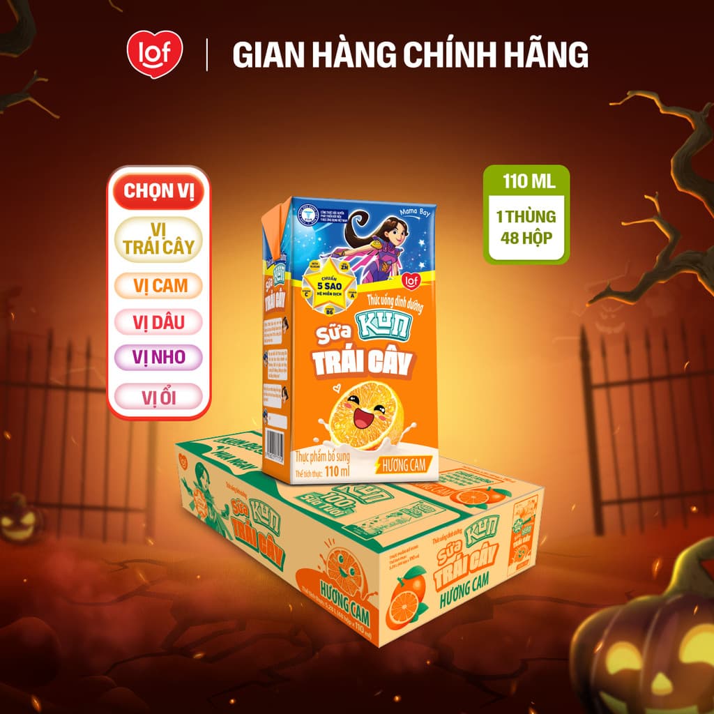 [Livestream KOL] Đủ vị Sữa trái cây KUN 1 thùng 48 hộp x 110ml chọn vị: