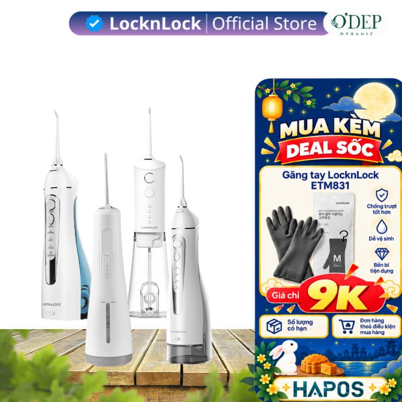 Máy tăm nước không dây LocknLock ENR166GRY, ENR156BLU, ENR164WHT Kèm đầu thay, Chính hãng - HAPOS LSA