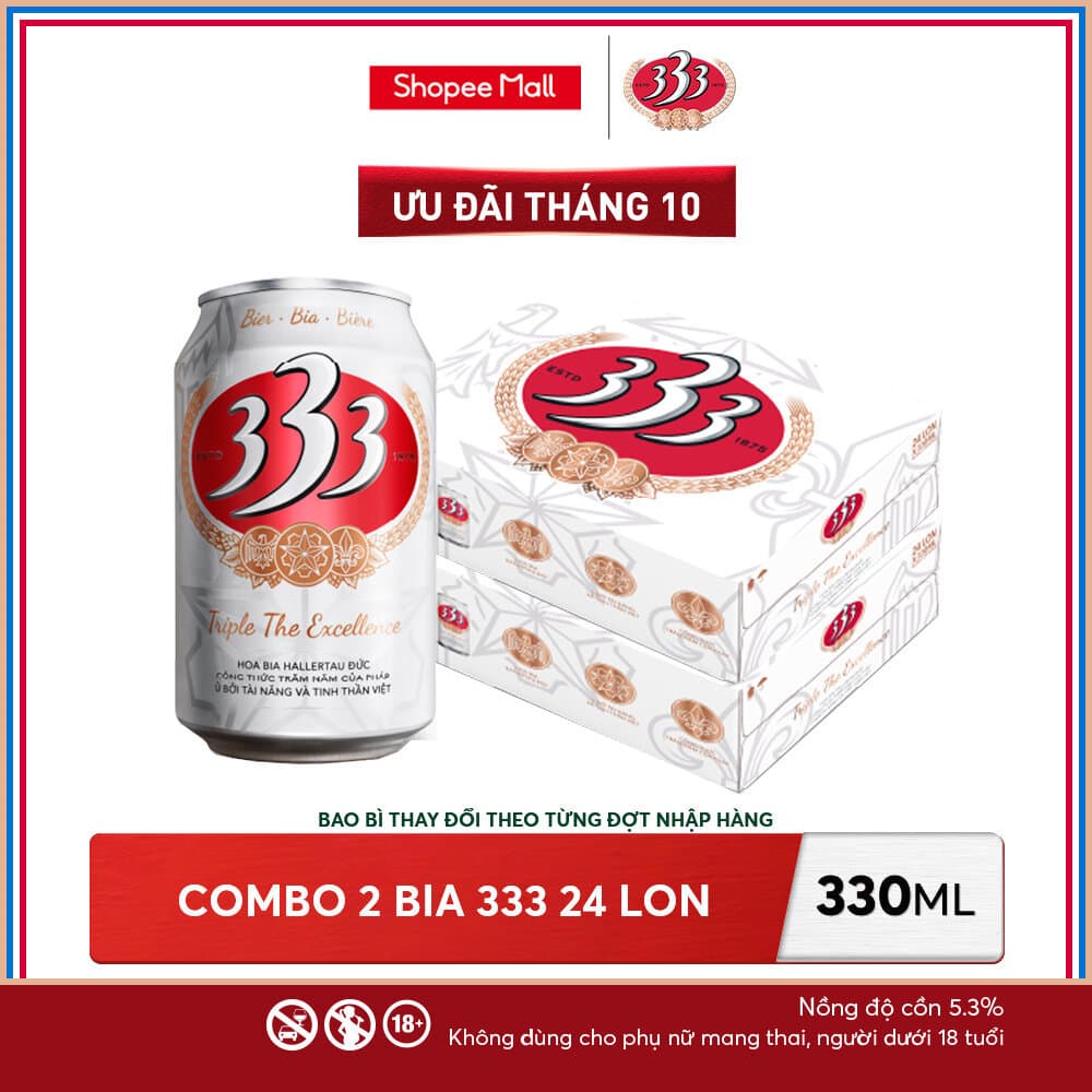Nồng Độ Cồn 5.3% - Combo 2 Thùng 24 Lon Bia 333 330ml