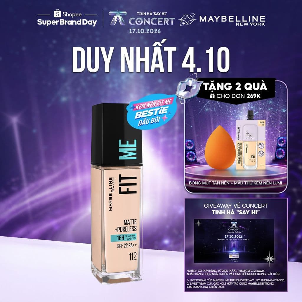 Kem Nền Mịn Nhẹ Kiềm Dầu 16H Fit Me Maybelline Matte + Poreless Liquid Foundation Dành Cho Da Dầu và Da Thường 30ml