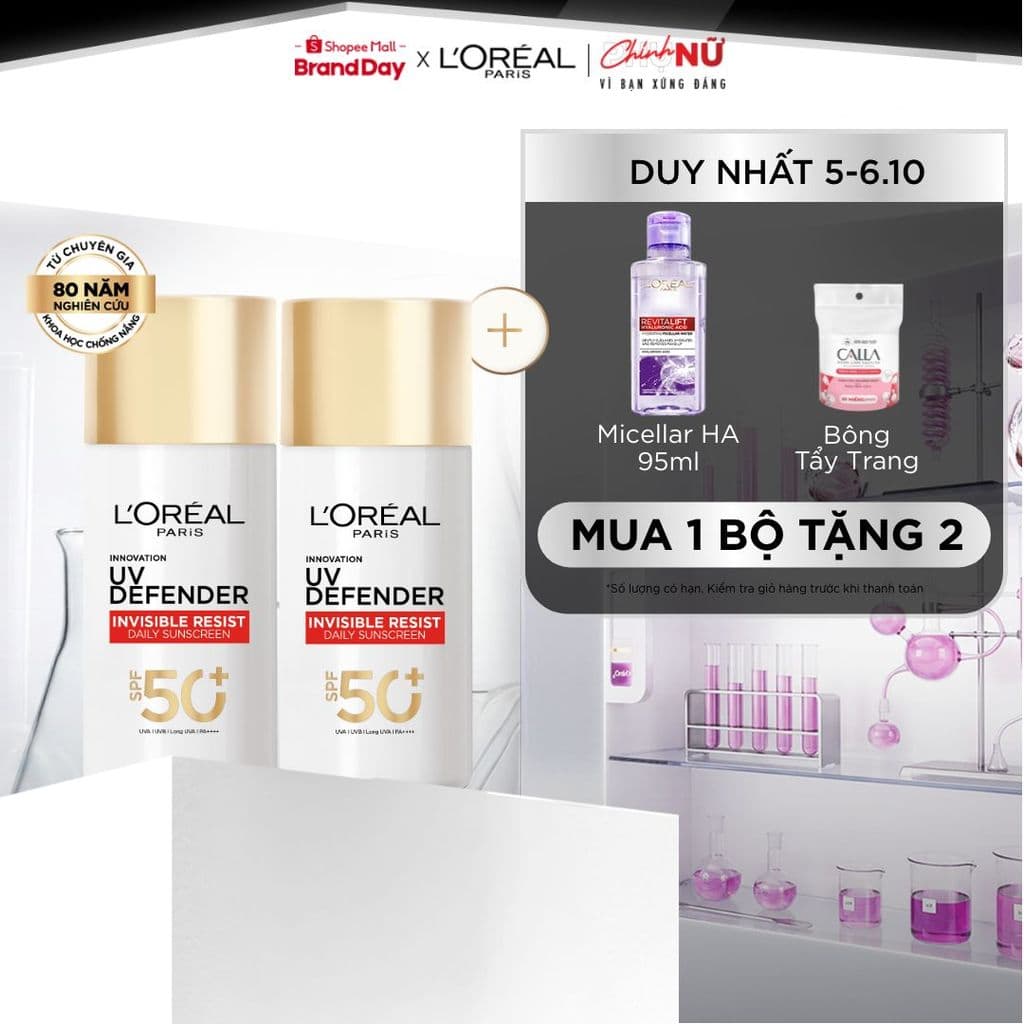 PB- Bộ 2 Sữa Chống Nắng Phổ Rộng Vô Hình Thoáng Da Kháng Mọi Tác Động Invisible Resist SPF 50+ PA++++ L’Oréal Paris 50ml