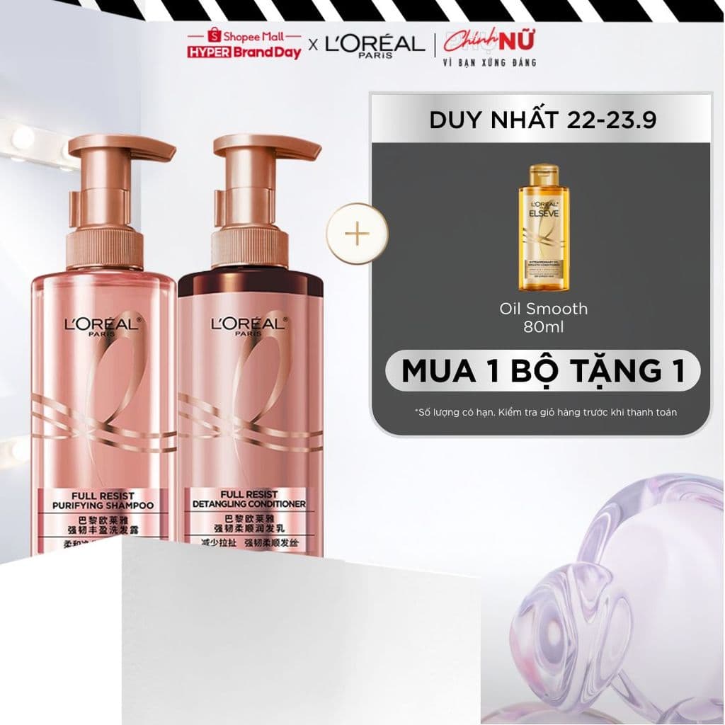 Bộ đôi dầu gội xả ngăn ngừa & giảm gãy rụng tóc, giúp tóc chắc khỏe hơn L’oreal Paris Elseve Full Resist 440ml
