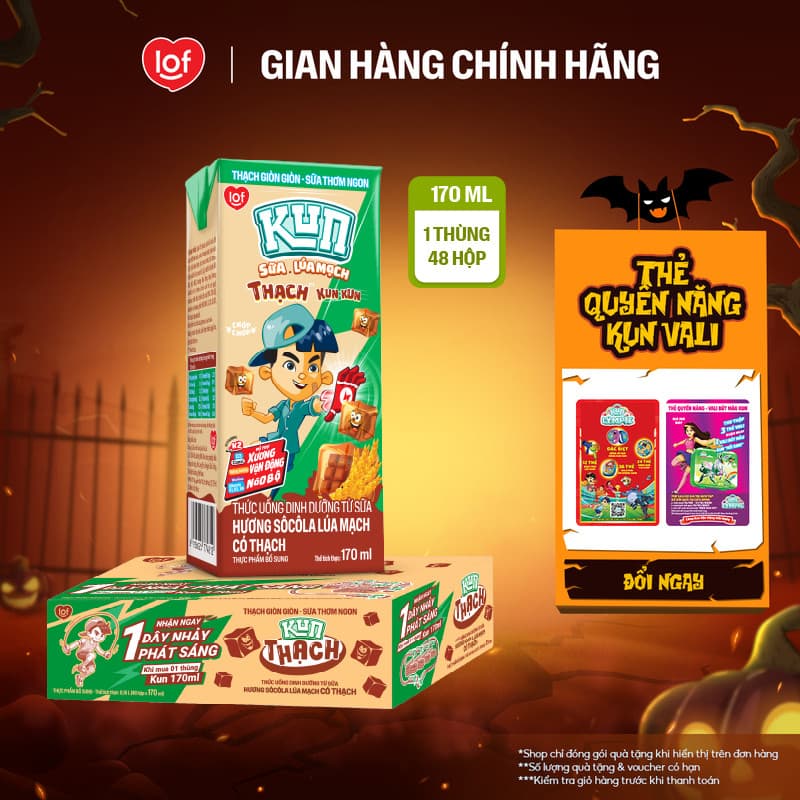 Kun socola lúa mạch có thạch thùng 48 hộp x 170ml