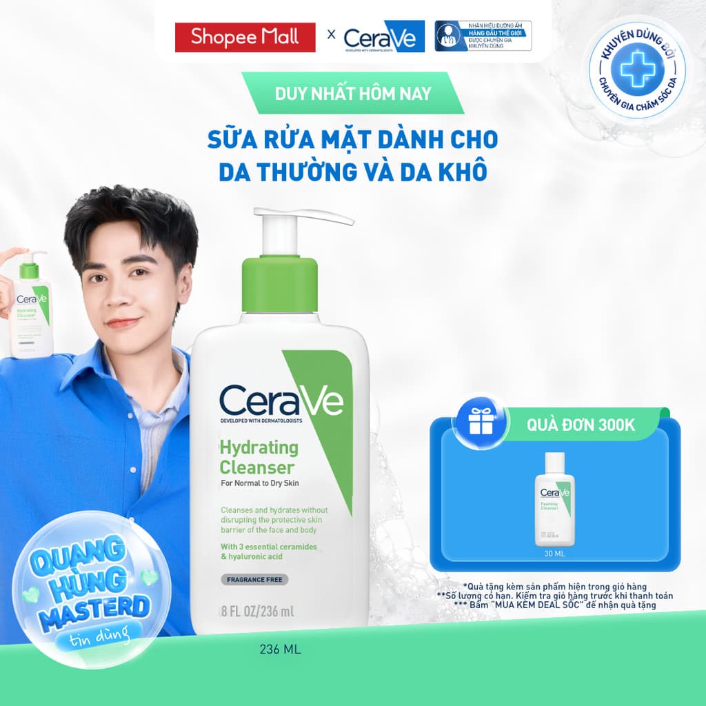 Sữa rửa mặt giúp làm sạch sâu dành cho da thường và da khô Cerave Hydrating Cleanser 236ML