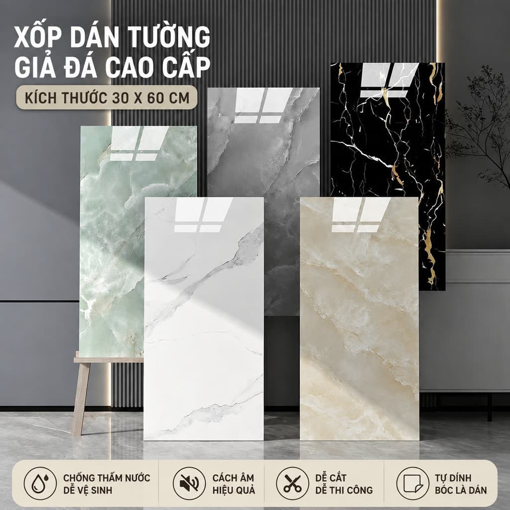 【COD】Xốp Dán Tường Giả Đá Thạch Anh 30x60cm, Miếng Dán Tường Trang Trí Nhà Cửa, Chống Thấm, Cách Âm, Dễ Dán