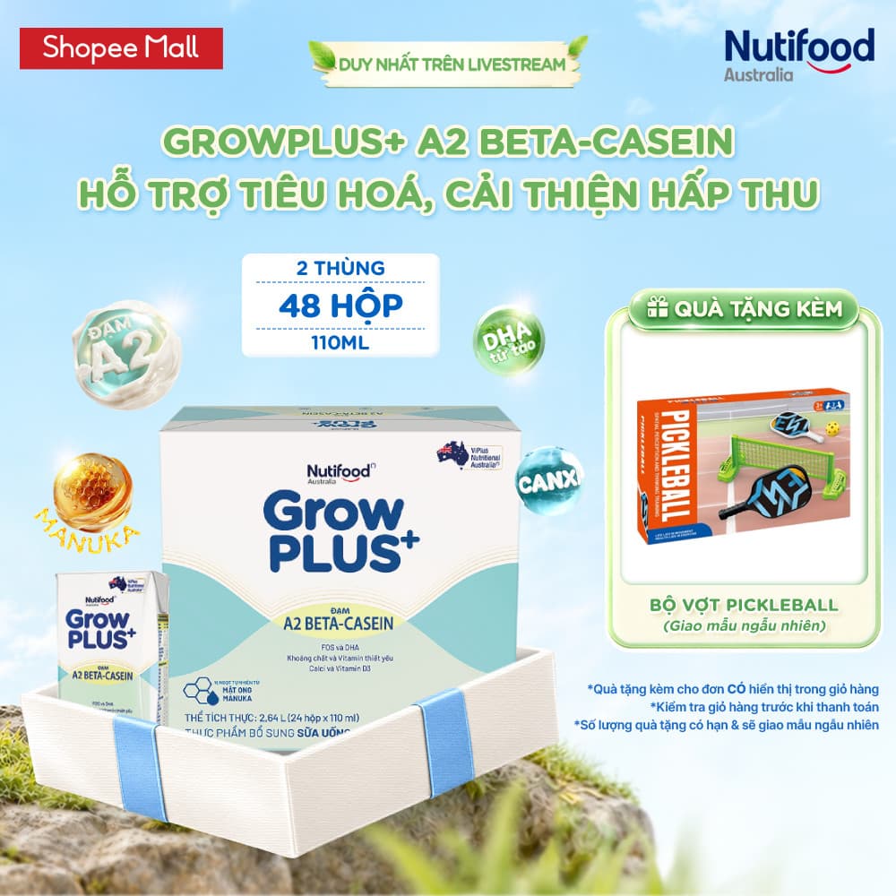 [OPEN] Combo 2 x Thùng 24 hộp Sữa bột pha sẵn GrowPLUS+ Đạm A2 Beta-Casein Hộp 110ml hỗ trợ tiêu hóa, hấp thu dưỡng chất