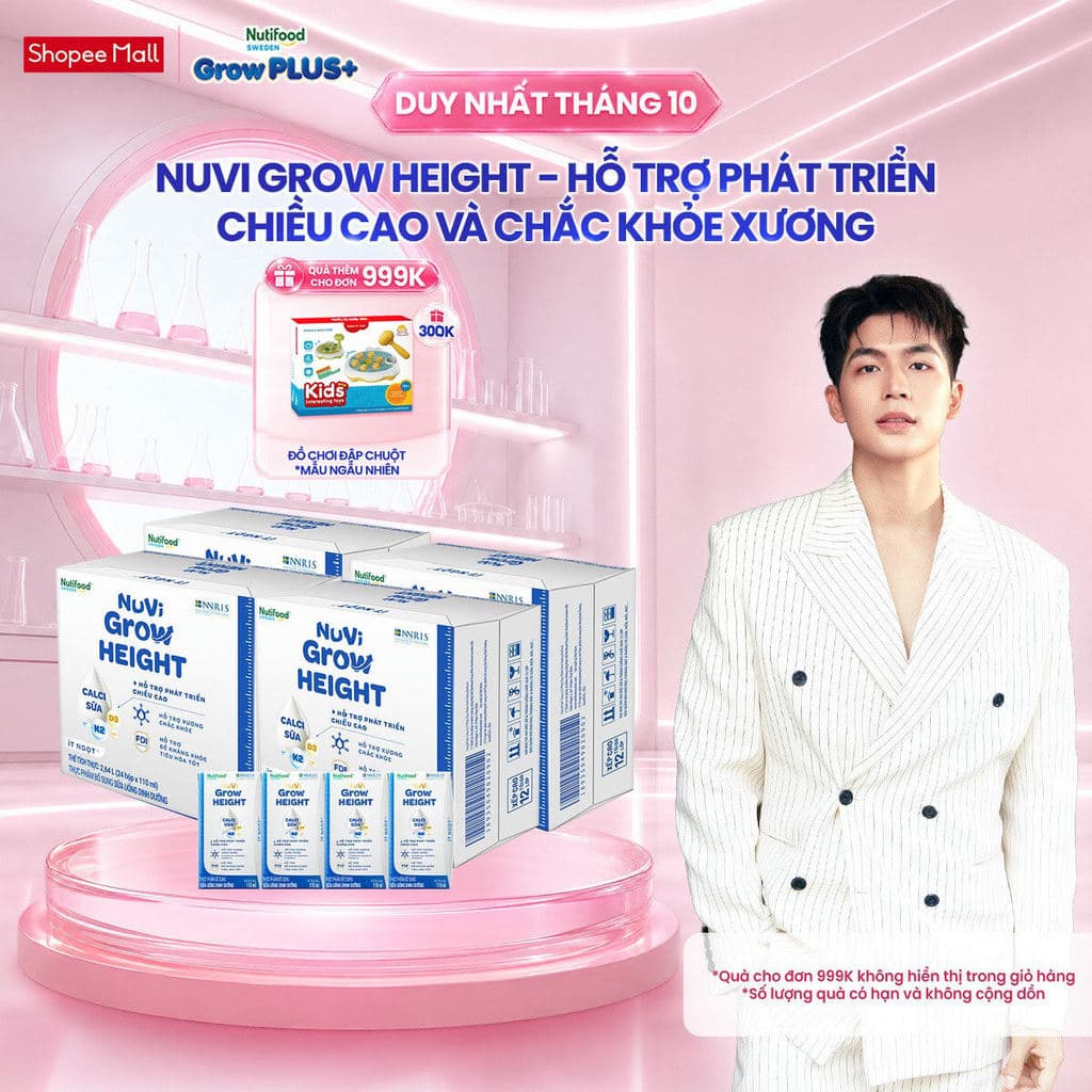 Combo 4 Thùng 24 hộp SBPS Nuvi Grow Height 1+ hỗ trợ phát triển chiều cao hộp 110ml
