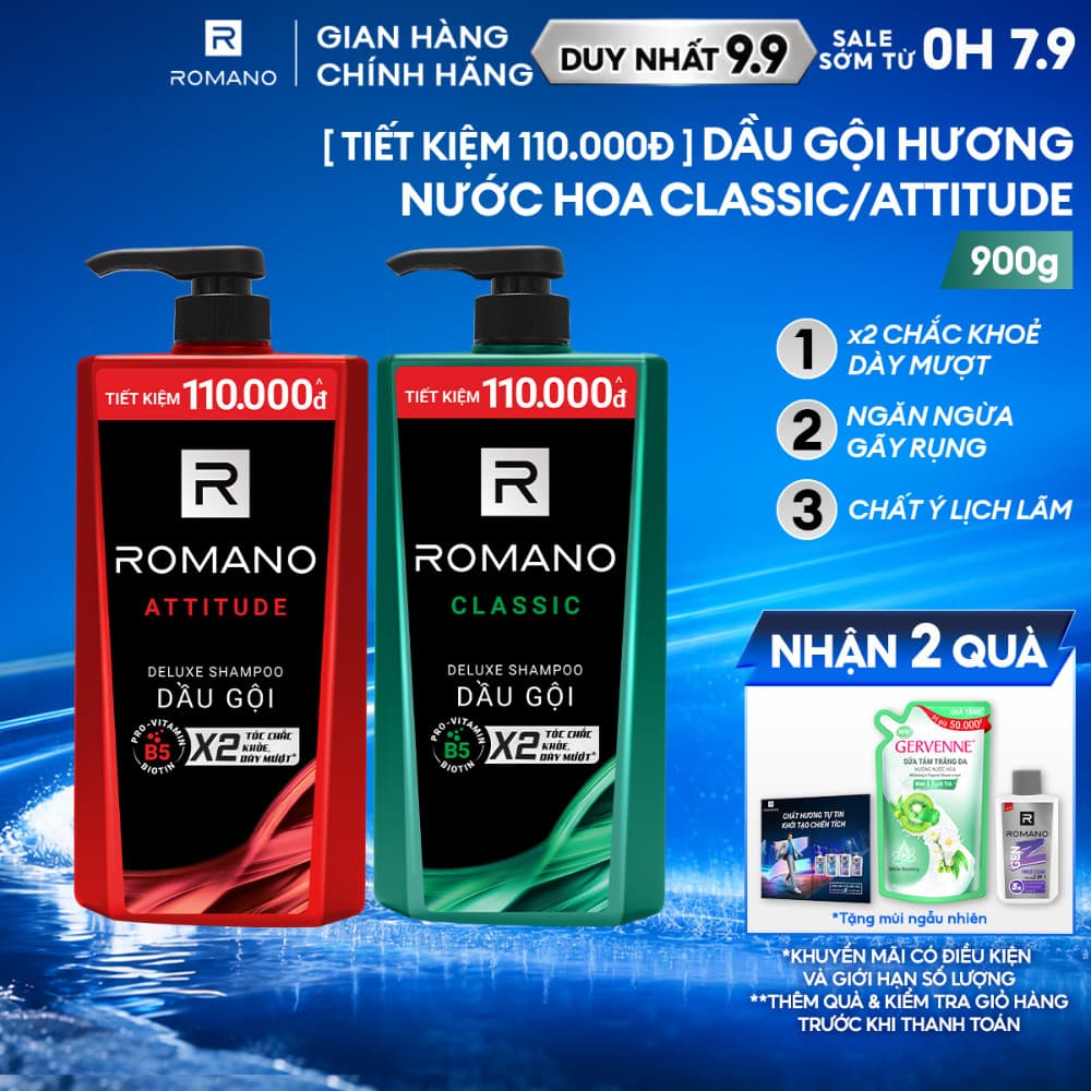 [SVIP] Dầu gội / Tắm gội nam Romano hương Nước hoa nam Classic / Attitude / Grandiose 900g