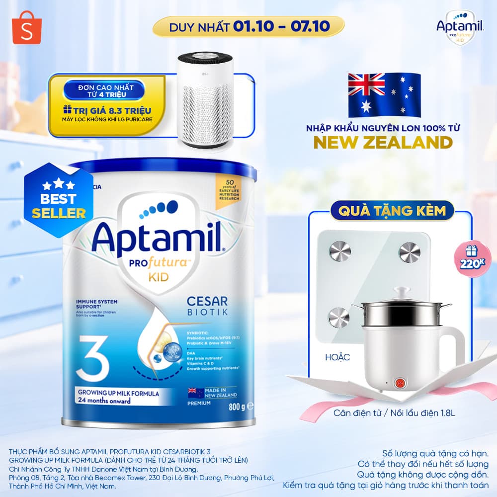 [MUA KÈM DEAL SỐC] Sữa bột Aptamil Profutura Kid Cesarbiotik New Zealand số 3 - Synbiotic đặc chế