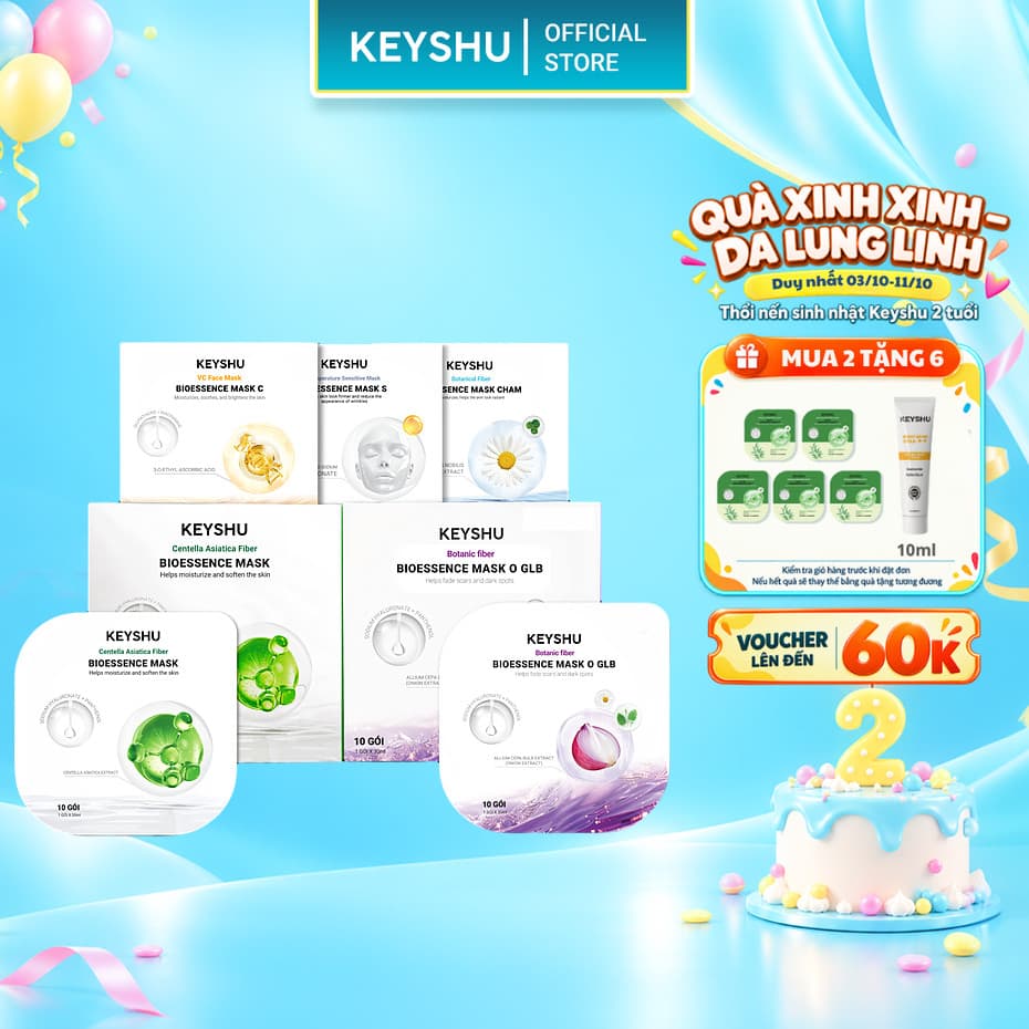 [KOL x KEYSHU] Combo 2 Hộp Mặt Nạ KEYSHU 10 Miếng 30ML Dưỡng Ẩm, Làm Sáng Da, Hỗ Trợ Ngăn Ngừa Lão Hóa