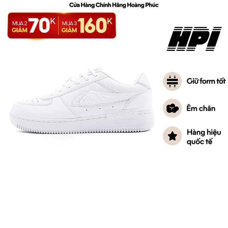 Giày Thể Thao Nam Nữ KAPPA Da Nhân Tạo Đế TPR Êm Chân Chống Trượt Màu Trắng 35225EW