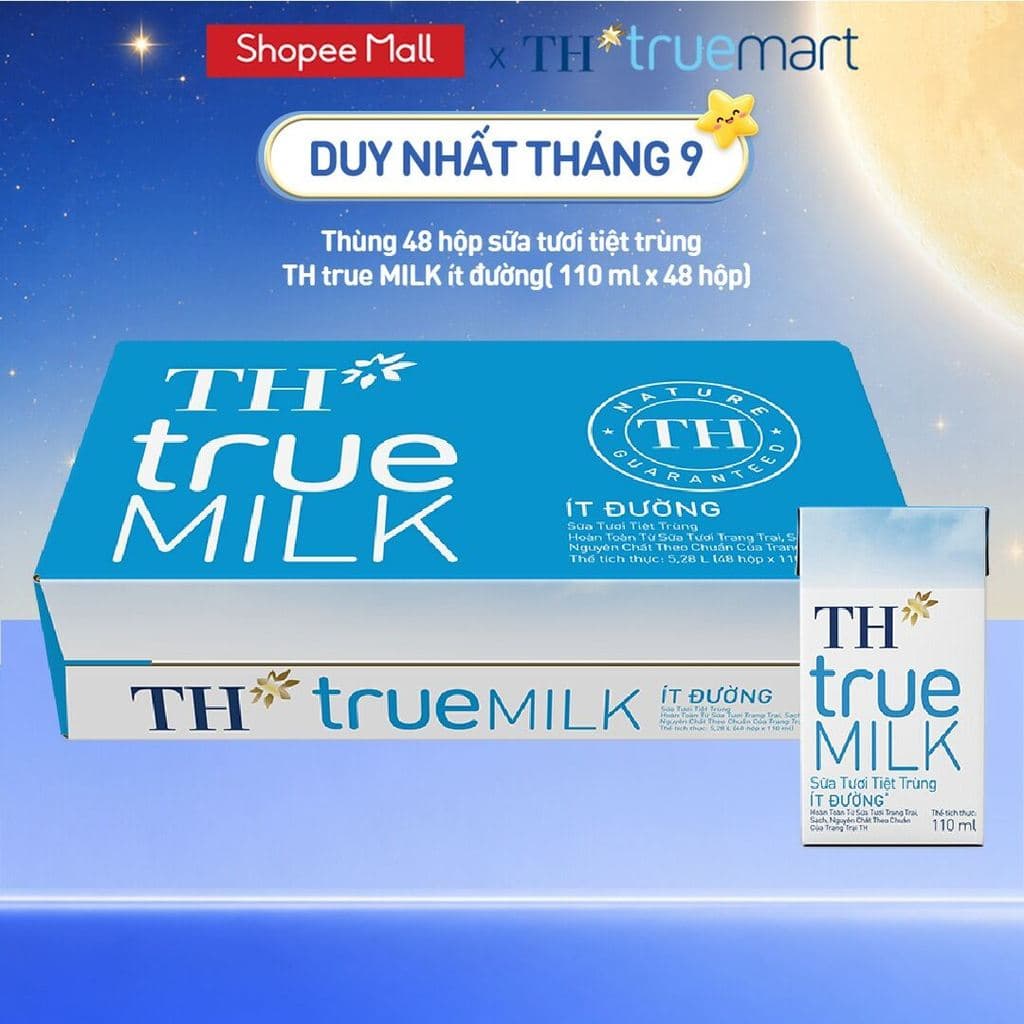 [LIVE STREAM] Thùng 48 hộp sữa tươi tiệt trùng TH true MILK ít đường 110 ml (110 ml x 48)