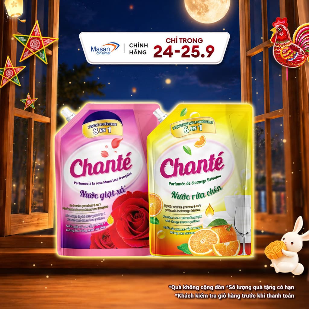 Combo 1 Túi Nước giặt xả Chanté Cao Cấp 8 Trong 1 3.05kg và Túi Nước rửa chén Chanté 3.2kg