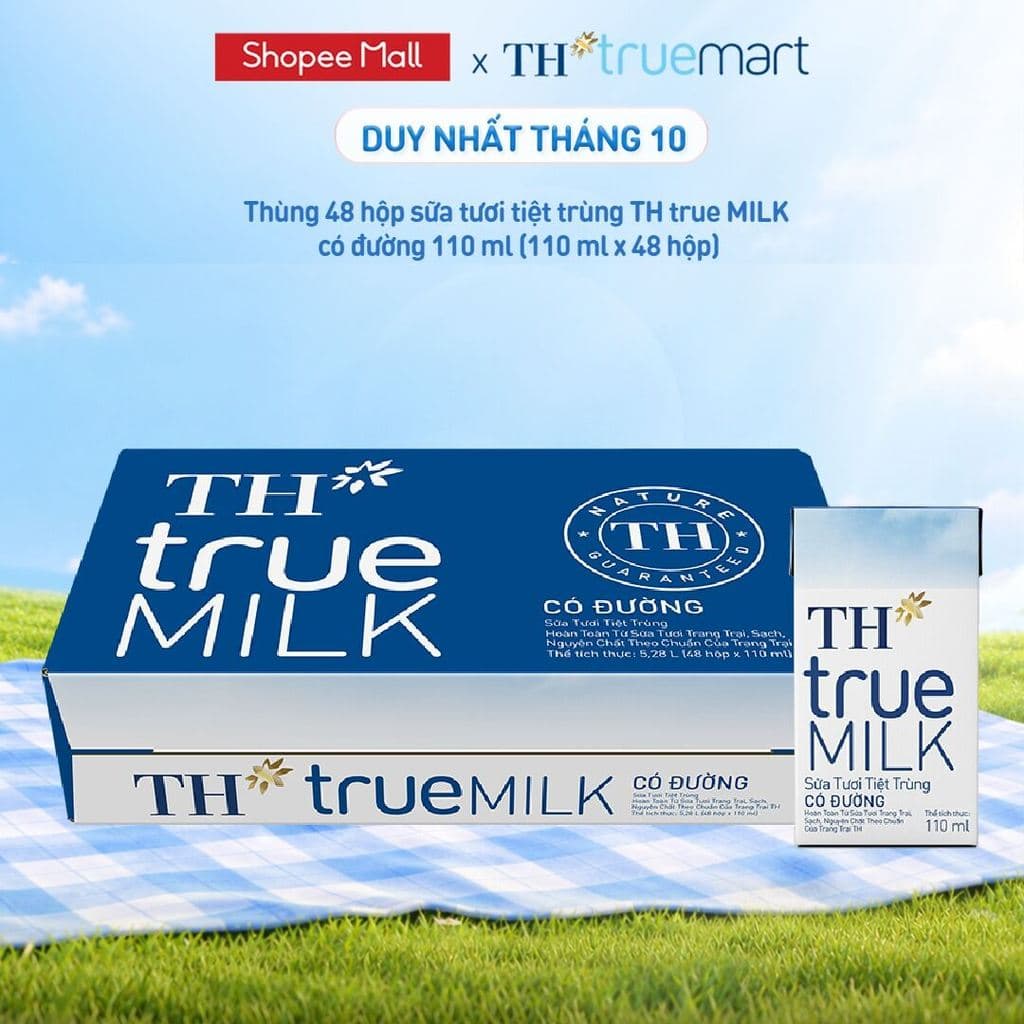 [LIVE STREAM] Thùng 48 hộp sữa tươi tiệt trùng TH true MILK có đường 110 ml (110 ml x 48)