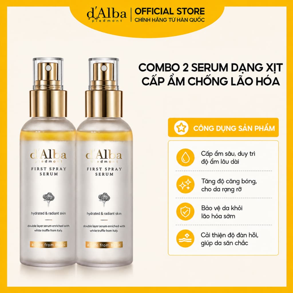 [d'Alba Official] Combo 2 Chai Serum dạng xịt căng bóng 100ml First Spray Serum