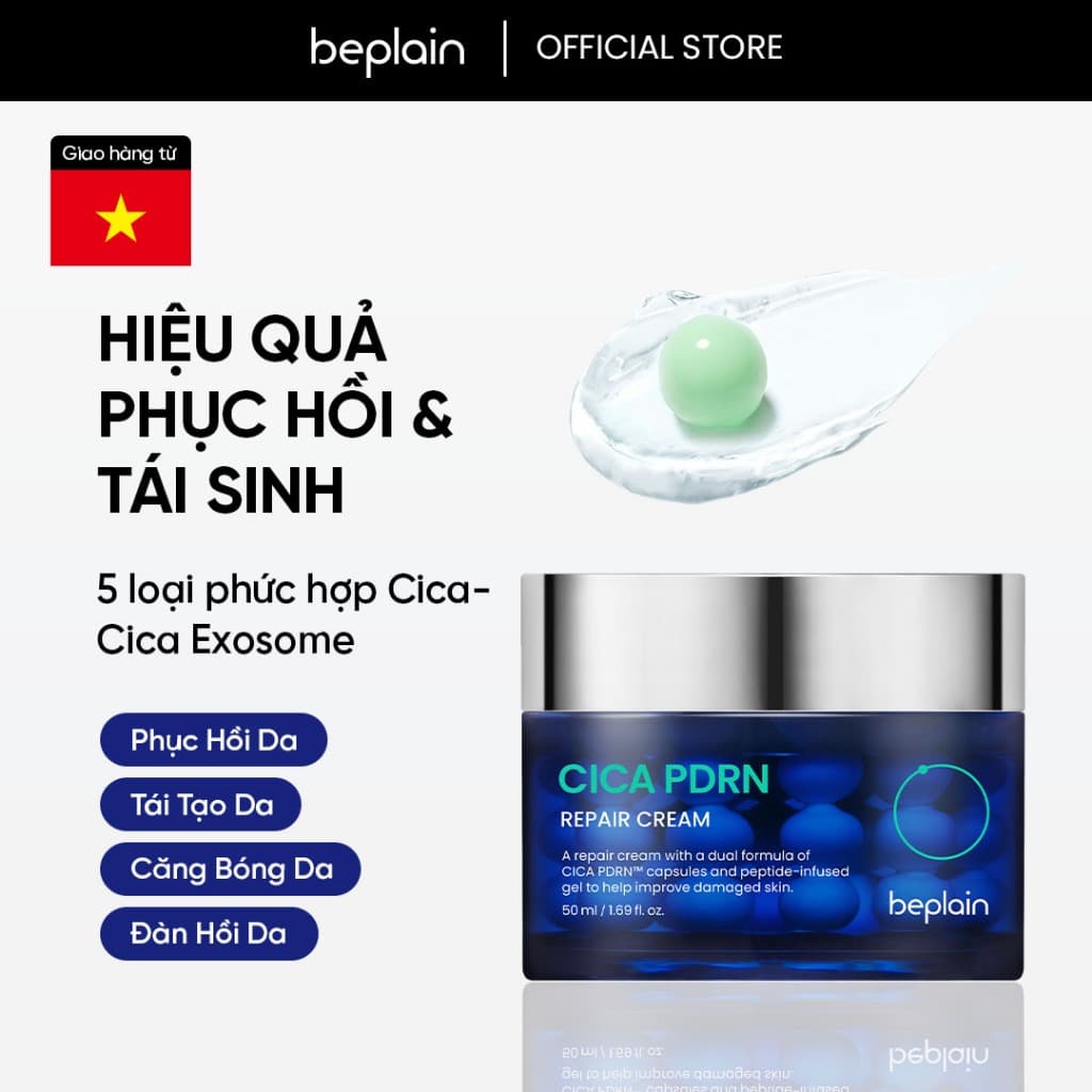 [Beplain Chính Hãng] Kem dưỡng BEPLAIN CICA PDRN phục hồi, trẻ hóa làn da & cấp ẩm, đàn hồi, căng bóng 50ml