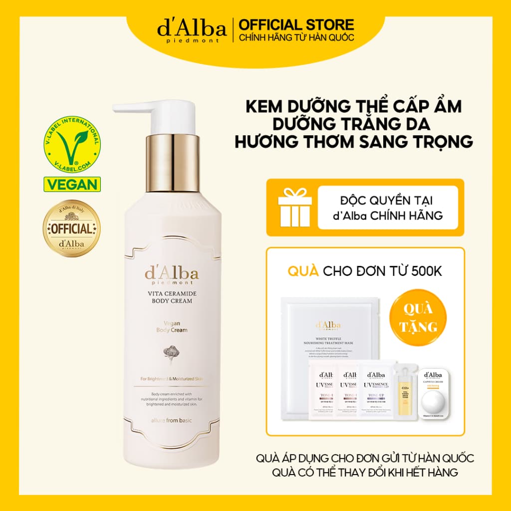 [d 'Alba Official] Sữa dưỡng thể dưỡng ẩm cho làn da tươi sáng hơn với hương thơm sang trọng 270ml