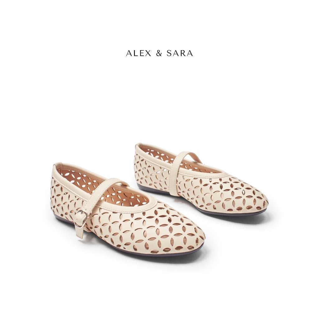 BB01 - Giày búp bê nữ Alex & Sara đế bệt dẻo mũi tròn chất da mềm thiết kế khắc lazer thời trang