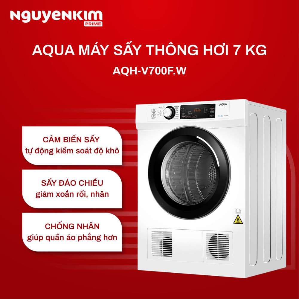 [Phí Lắp đặt 0Đ HN HCM] Máy sấy quần áo thông hơi Aqua 7 kg AQH-V700F.W