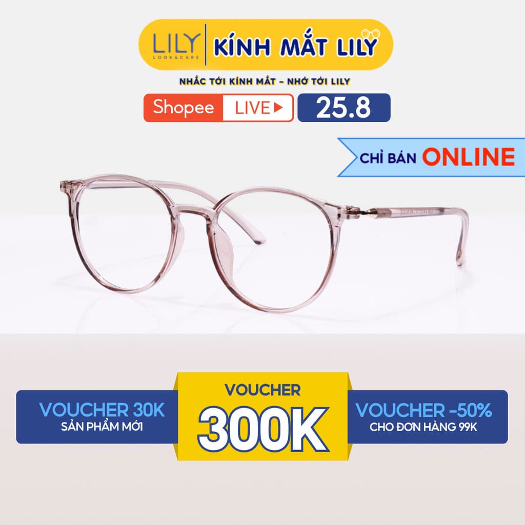 Gọng kính tròn nam nữ LILYEYEWEAR chất liệu nhựa dẻo cao cấp kiểu dáng và màu sắc thời trang hiện đại 52313