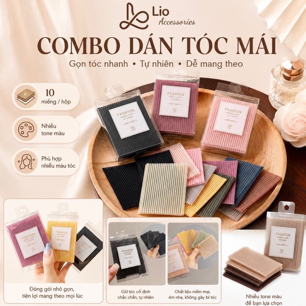 Bộ 10 Miếng Dán Cố Định Tóc Thời Trang Hàn Quốc - Nhiều Màu Sắc, Chất Lượng Lio