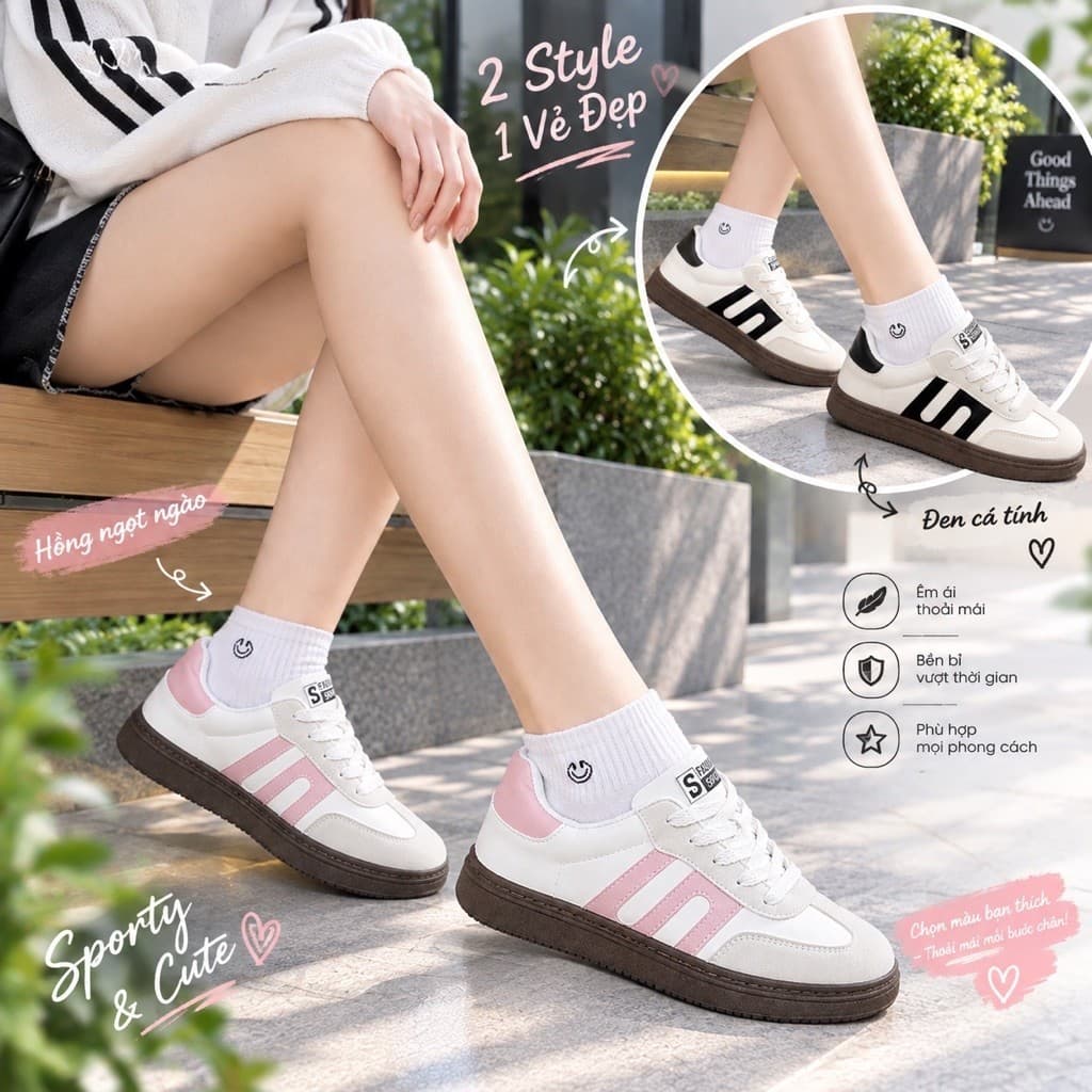 ( fom nhỏ đặt tăng 1 sz )  Giày nữ sneaker thể thao LEWAS gồm 3 màu, chất da cao cấp