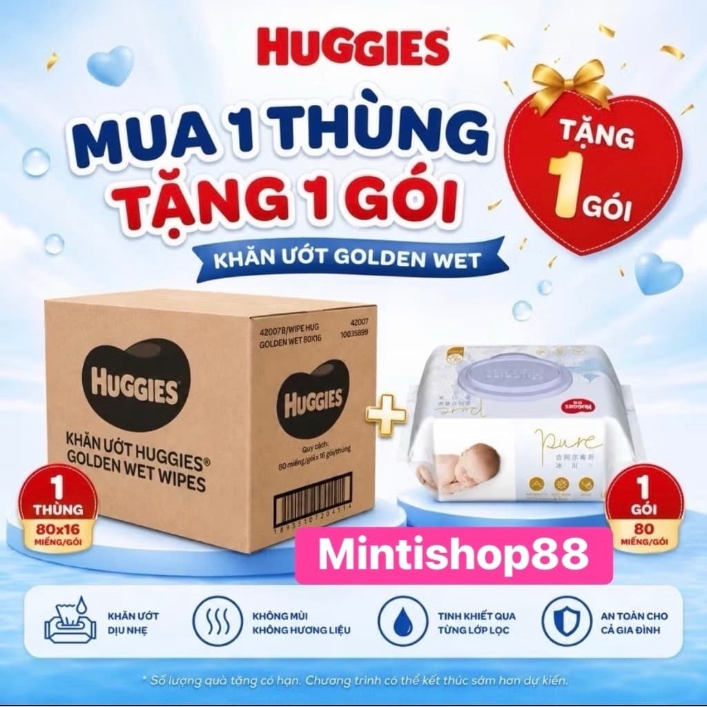 [THÙNG 16 GÓI - TẶNG 1 GÓI] THÙNG 16 GÓI/ 8 GÓI/ 4 GÓI GIẤY ƯỚT HUGGIES GOLDEN WET 80 TỜ