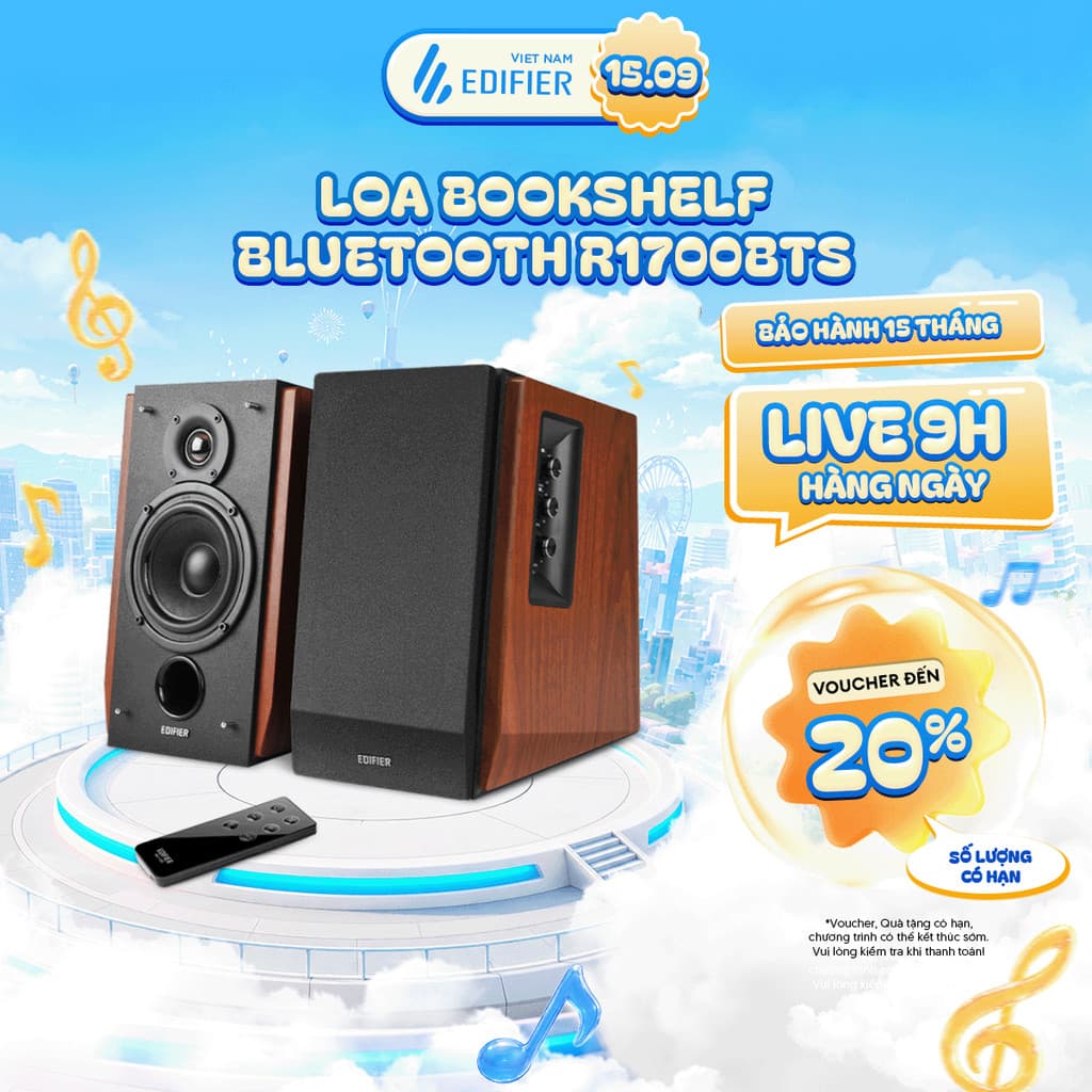 Bộ Loa Bluetooth Bookshelf EDIFIER R1700BTS | Công Suất 66W | Vỏ Gỗ Chất Lượng | Đầu Vào RCA Kép | Bảo Hành 15 Tháng