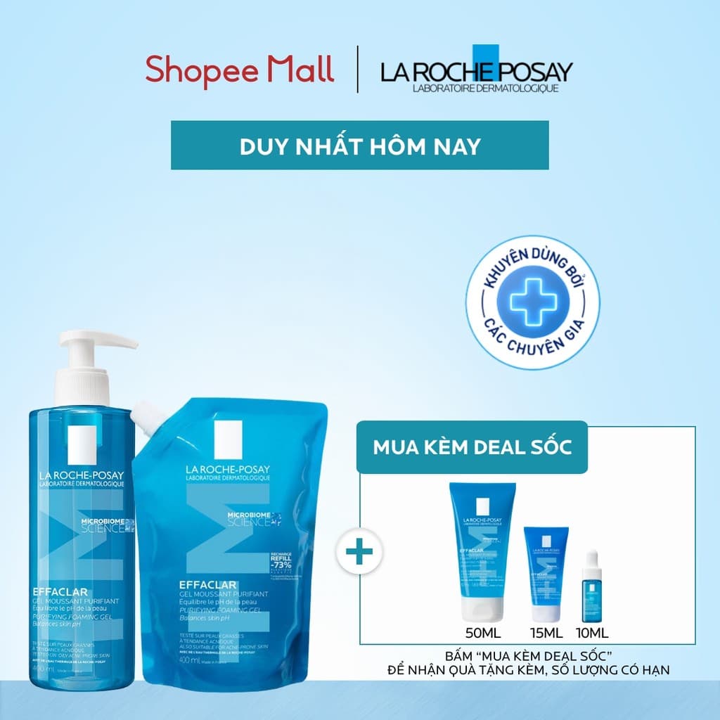 [VB - LUCIE] Bộ đôi gel rửa mặt & túi refill làm sạch sâu da dầu La Roche-Posay Effaclar Purifying Foaming Gel M 400ml