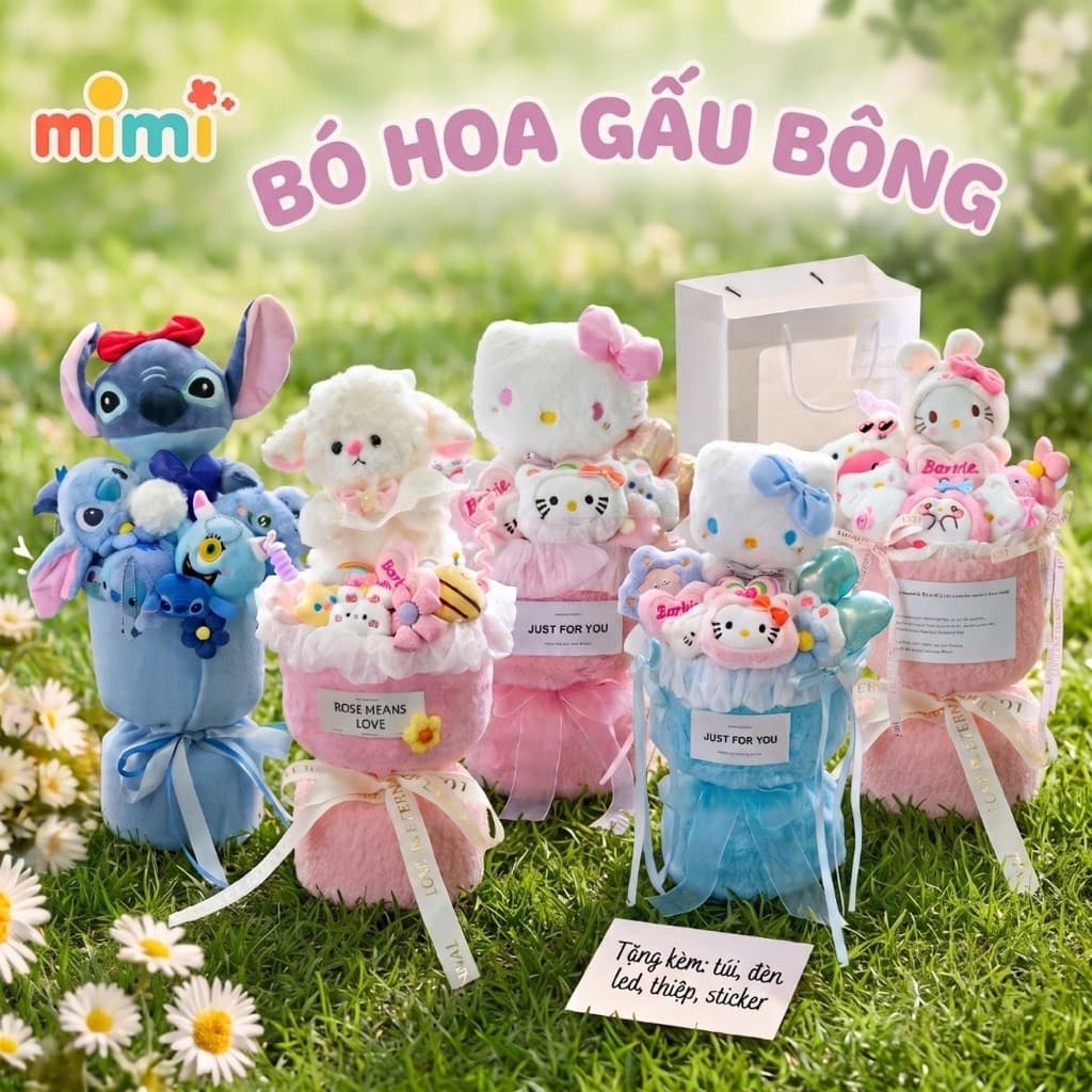 Bó hoa Gấu bông - Hoa Gấu xinh xắn cao cấp, quà tặng, Gấu dâu, hoa len đáng yêu - Thú bông - Quà tặng cao cấp các dịp