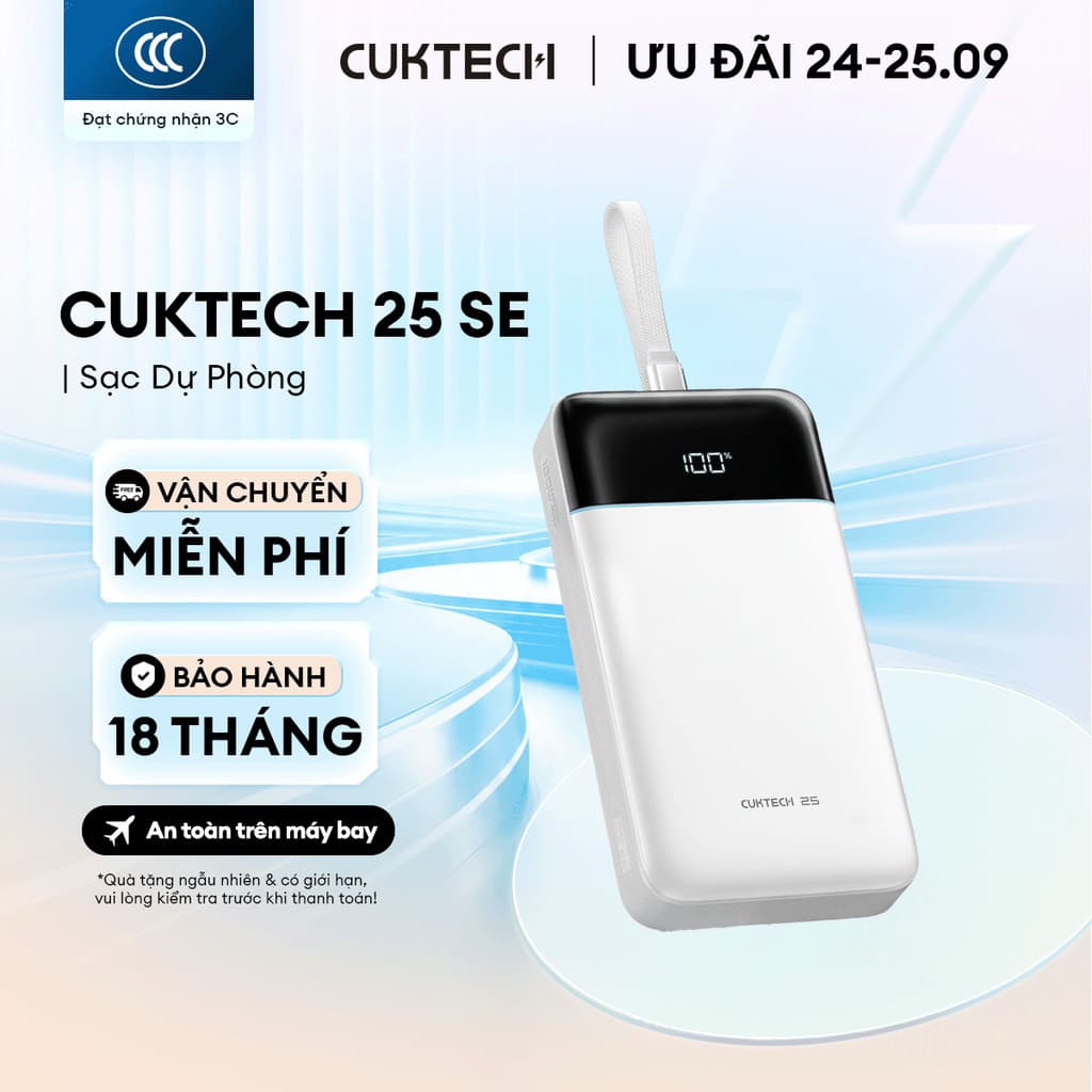CUKTECH 25 SE Sạc Di Động | 2C+1A Max 100W | Dung Lượng 25.000mAh | Bảo Hành 18 Tháng LPB252N
